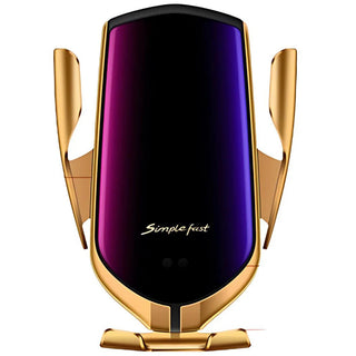 Incarcator wireless auto si suport telefon, Universal, Auriu Trendysale.ro