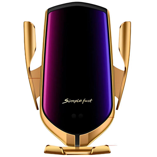 Incarcator wireless auto si suport telefon, Universal, Auriu Trendysale.ro