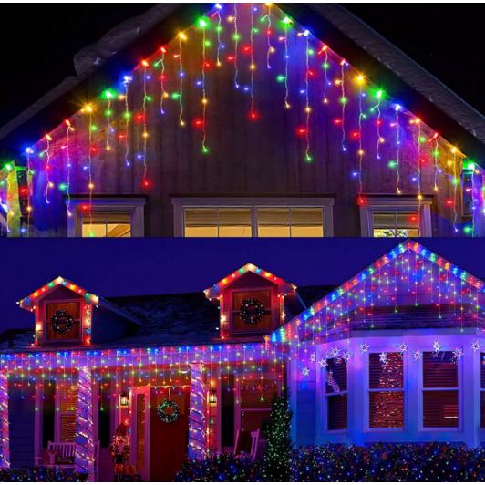 Instalatie Craciun 12 metri, turturi cu 300 LED-URI, multicolor Trendysale.ro