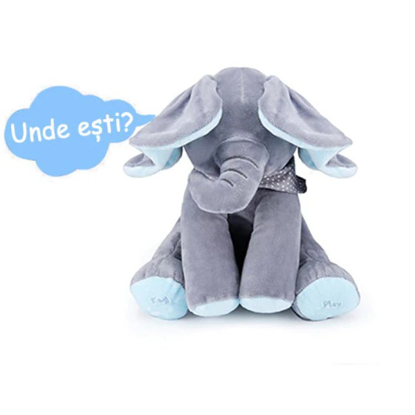 Jucarie de plus interactiva muzicala, Elefantul Cucu-Bau, 30 cm Trendysale.ro