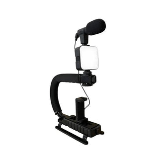 Kit complet 4 in 1 pentru vlogging, Microfon, Lampa LED, Trepied si Suport Telefon Trendysale.ro