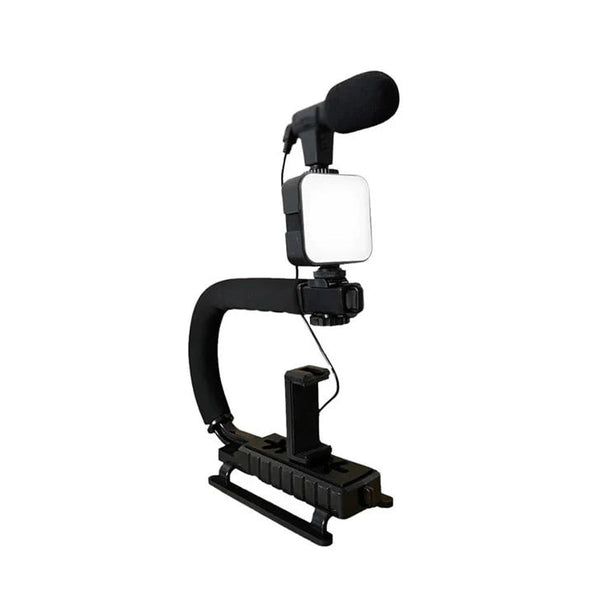 Kit complet 4 in 1 pentru vlogging, Microfon, Lampa LED, Trepied si Suport Telefon Trendysale.ro