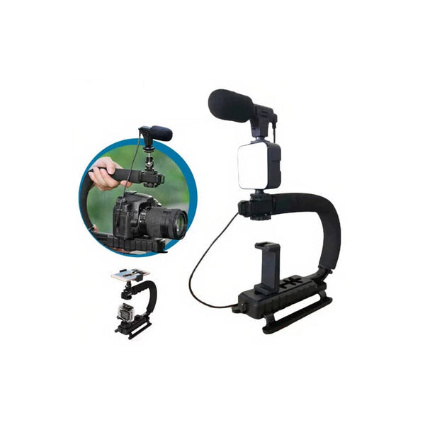 Kit complet 4 in 1 pentru vlogging, Microfon, Lampa LED, Trepied si Suport Telefon Trendysale.ro