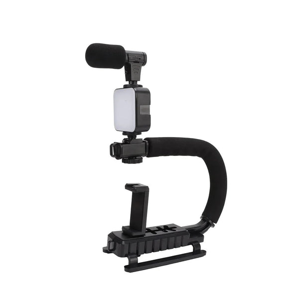 Kit complet 4 in 1 pentru vlogging, Microfon, Lampa LED, Trepied si Suport Telefon Trendysale.ro