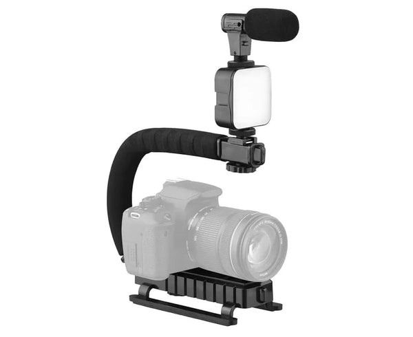Kit complet 4 in 1 pentru vlogging, Microfon, Lampa LED, Trepied si Suport Telefon Trendysale.ro