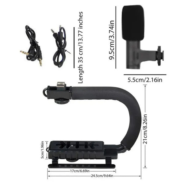 Kit complet 4 in 1 pentru vlogging, Microfon, Lampa LED, Trepied si Suport Telefon Trendysale.ro
