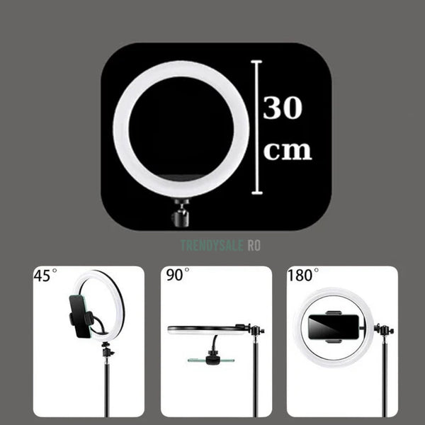 Lampa Circulara Ring Light 30cm, 120x LED SMD, 10 Trepte de Lumina, Telecomanda pe Fir, Trepied Inclus 210cm Trendysale.ro