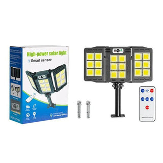 Lampa Solara Tripla Led de exterior, 200W LED COB, Senzor si Telecomanda Trendysale.ro