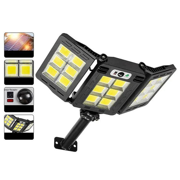 Lampa Solara Tripla Led de exterior, 200W LED COB, Senzor si Telecomanda Trendysale.ro