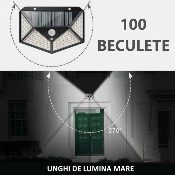 Lampa de Exterior Solara 100 LED cu panou solar, senzor de miscare Set 3 Trendysale.ro