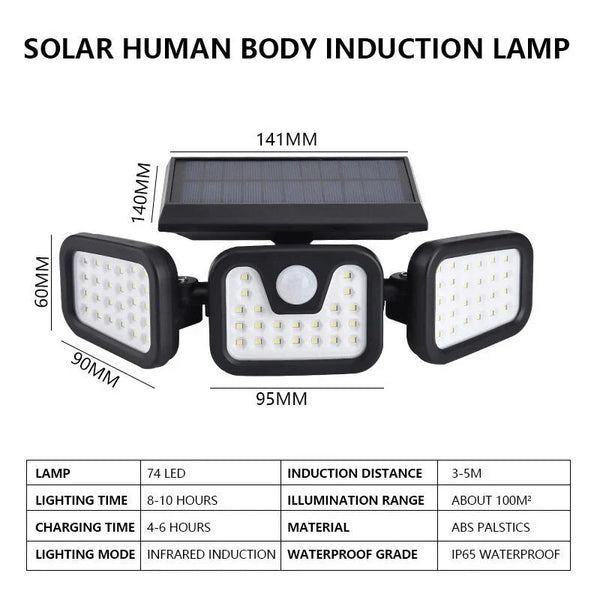 Lampa tripla solara de perete cu senzor de miscare Trendysale.ro