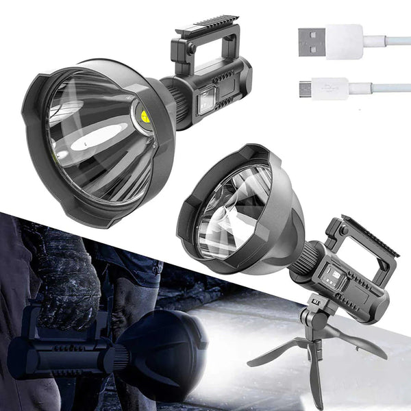 Lanterna Multifunctionala cu Suport Tripod, Reincarcabila, 4 Moduri de Iluminare, USB, Indicator de Baterie, Negru Trendysale.ro