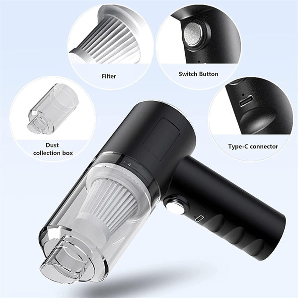 Mini aspirator auto portabil 2 in 1 fara fir cu incarcare prin USB Trendysale.ro