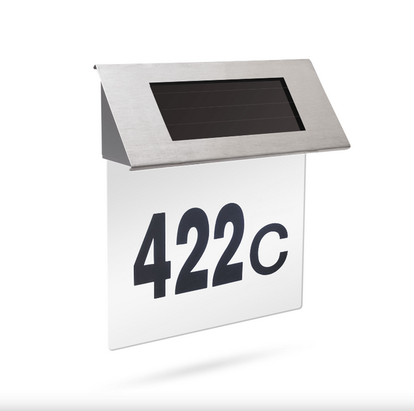 Numar de casa iluminat LED, alimentare solara, design din inox Trendysale.ro