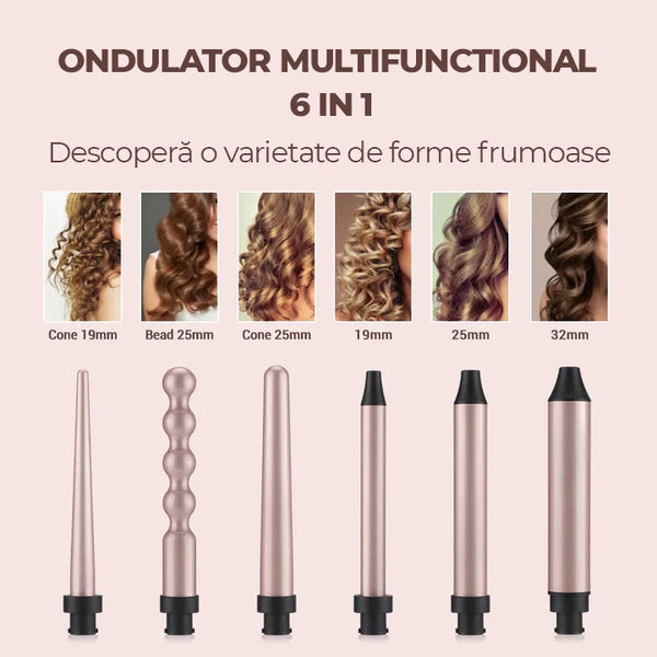 Ondulator Ceramic Profesional 6 in 1,  2 Setari de Temperatura (180°C - 210°C) Trendysale.ro