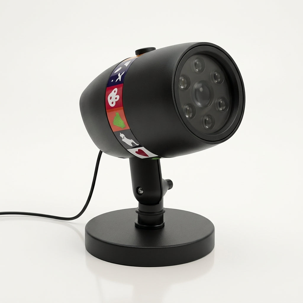 Proiector LED de Crăciun și Halloween cu 12 Carduri, Efect de Ninsoare, IP44, Țăruș și Bază