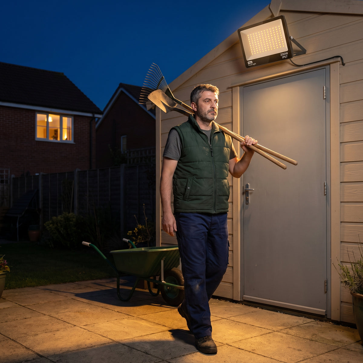 Proiector LED 200W IP67 pentru Exterior, 10000 Lumeni, 120 LED-uri, Lumină Caldă, cu Suport