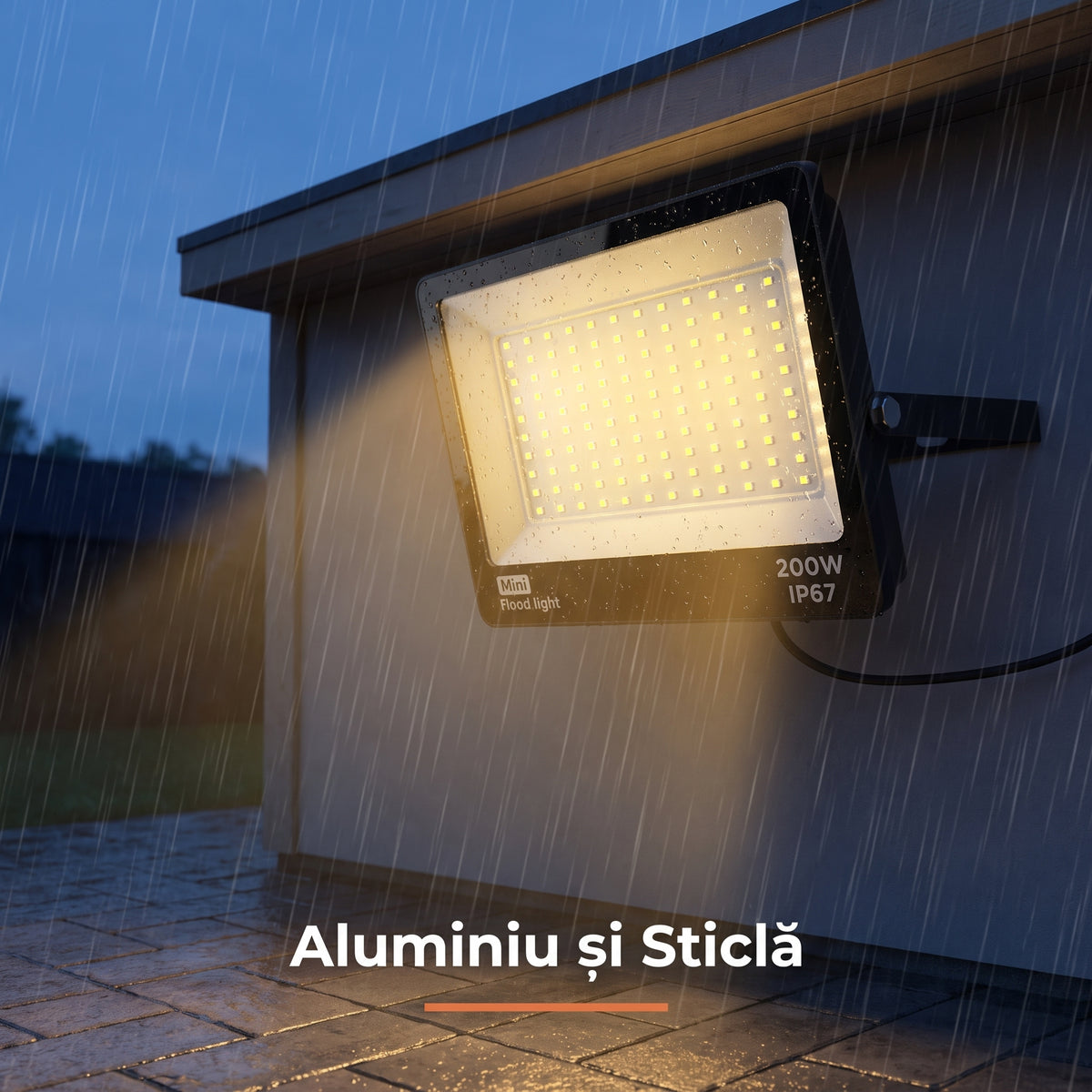 Proiector LED 200W IP67 pentru Exterior, 10000 Lumeni, 120 LED-uri, Lumină Caldă, cu Suport