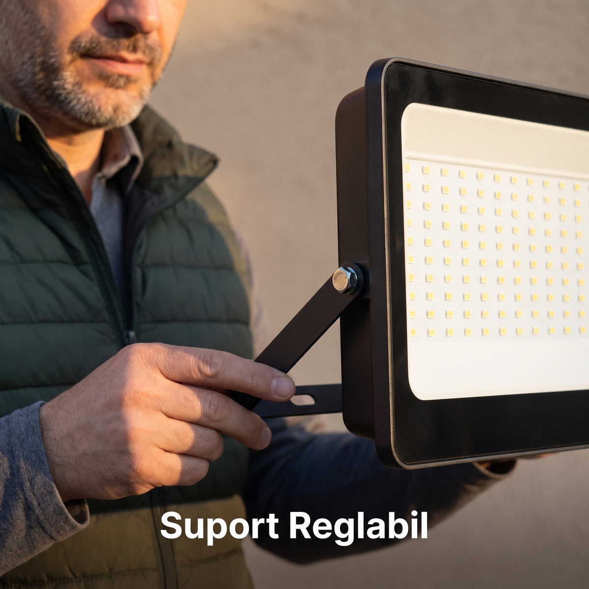 Proiector LED 200W IP67 pentru Exterior, 10000 Lumeni, 120 LED-uri, Lumină Caldă, cu Suport
