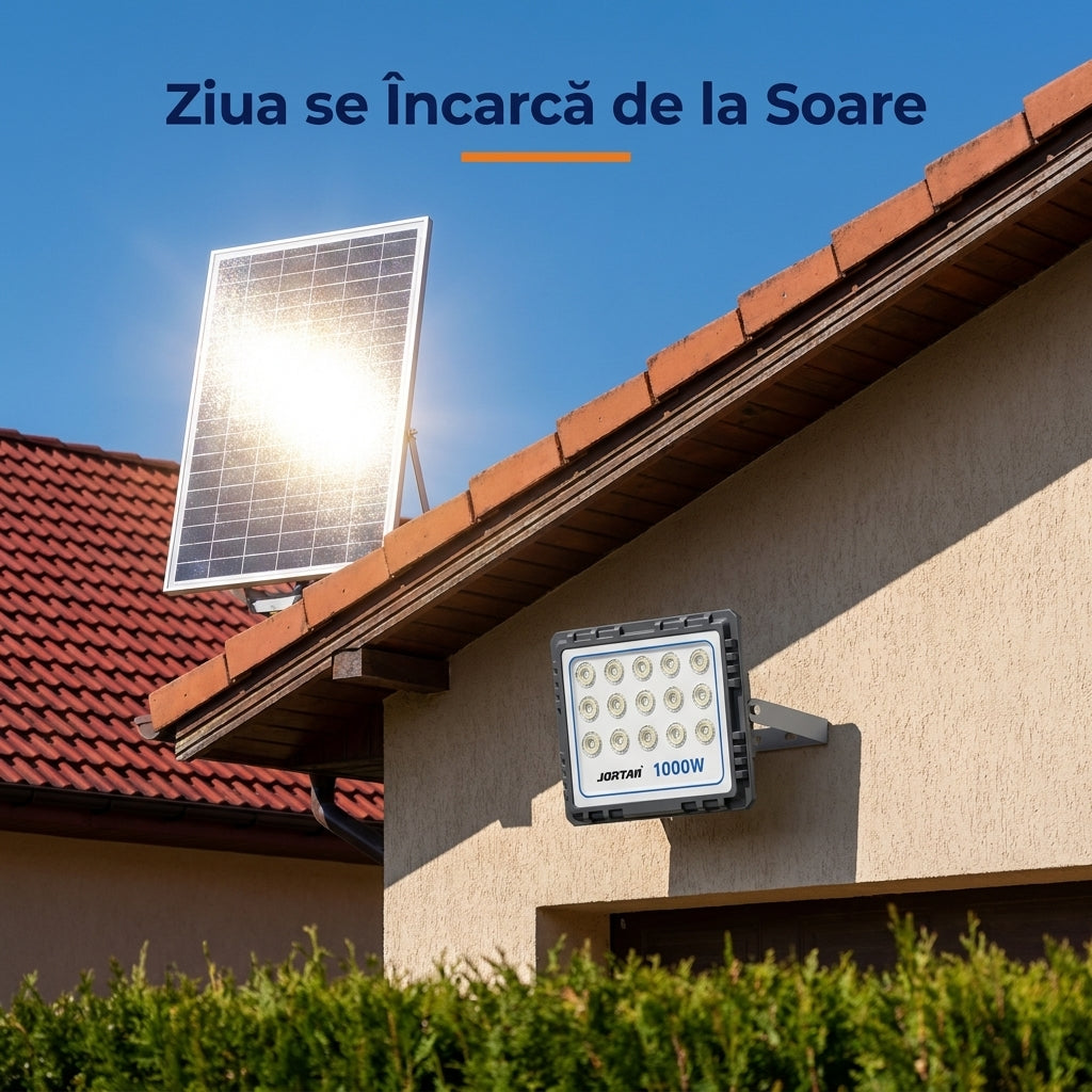 Proiector Solar JORTAN 1000W cu Panou Separat, Baterie 40.000 mAh, Telecomandă și IP66