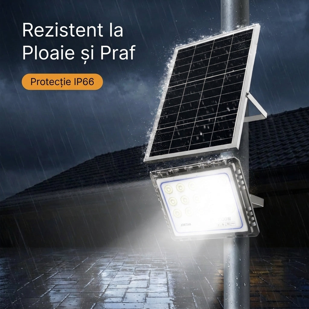 Proiector Solar JORTAN 1000W cu Panou Separat, Baterie 40.000 mAh, Telecomandă și IP66