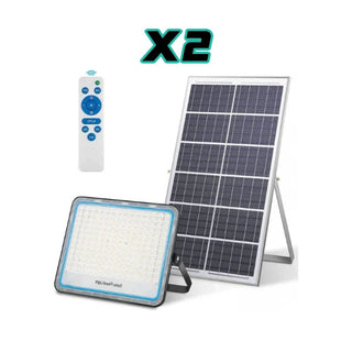 Pachet 2 x Proiector LED Jortan pentru exterior cu panou solar, telecomanda functii multiple, Solar Light IP 66, alb rece Trendysale.ro