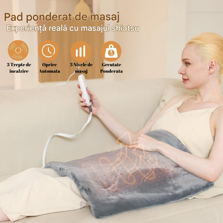 Patura Electrica cu Incalzire si Masaj, 9 Combinatii de Relaxare, Gri Trendysale.ro