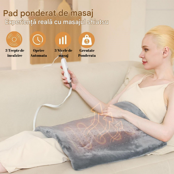 Patura Electrica cu Incalzire si Masaj, 9 Combinatii de Relaxare, Gri Trendysale.ro