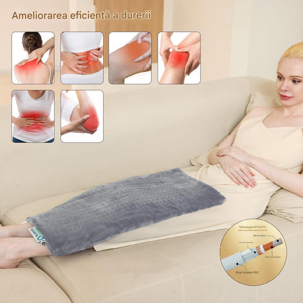Patura Electrica cu Incalzire si Masaj, 9 Combinatii de Relaxare, Gri Trendysale.ro