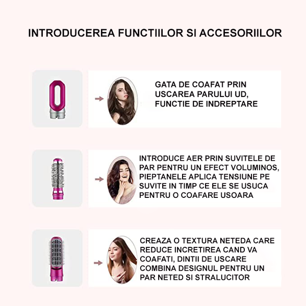 Perie de Par 5 in 1, 1000W, 3 Trepte de Temperatura, Usuca, Indreapta, Onduleaza Trendysale.ro