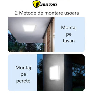 Plafoniera LED Jortan 100W cu Incarcare Solara, Lumina Rece sau Calda, Panou 23x30 cm, IP44, Telecomanda Inclusa Trendysale.ro