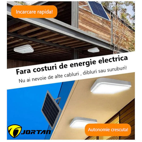 Plafoniera LED Jortan 100W cu Incarcare Solara, Lumina Rece sau Calda, Panou 23x30 cm, IP44, Telecomanda Inclusa Trendysale.ro