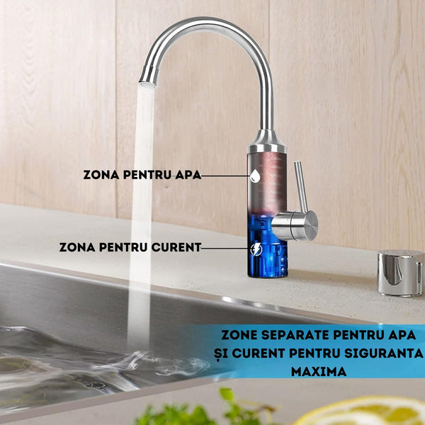 Robinet Electric Incalzit Apa Instant, LCD, Reglabil, Montare Chiuveta, Rotire 360°, Otel Inoxidabil Trendysale.ro