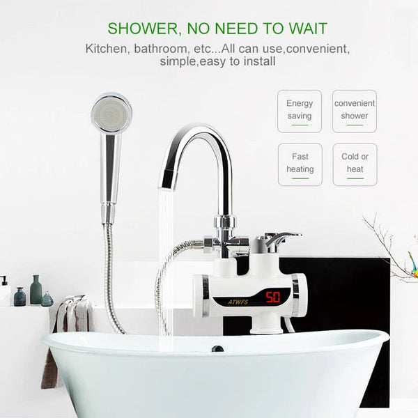 Robinet Electric pentru Apa Calda cu Dus Inclus si Montaj pe Perete, Putere 3000W Trendysale.ro