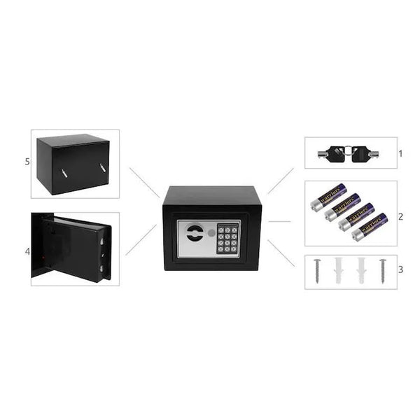 Seif metalic din otel cu inchidere electronica si cheie, 23 x 17 x 17 cm Trendysale.ro