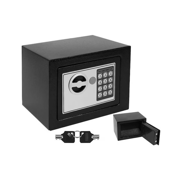 Seif metalic din otel cu inchidere electronica si cheie, 23 x 17 x 17 cm Trendysale.ro