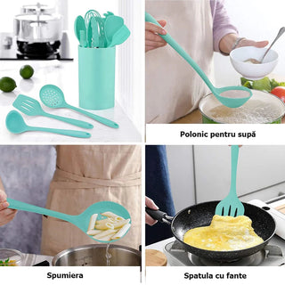 Set 11 Ustensile de Bucatarie din Silicon Antiaderent Ideal pentru Gatit Modern si Practic Trendysale.ro
