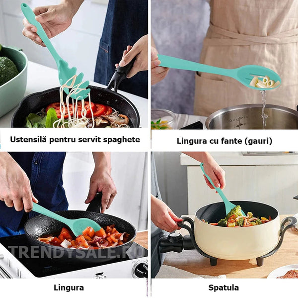 Set 11 Ustensile de Bucatarie din Silicon Antiaderent Ideal pentru Gatit Modern si Practic Trendysale.ro
