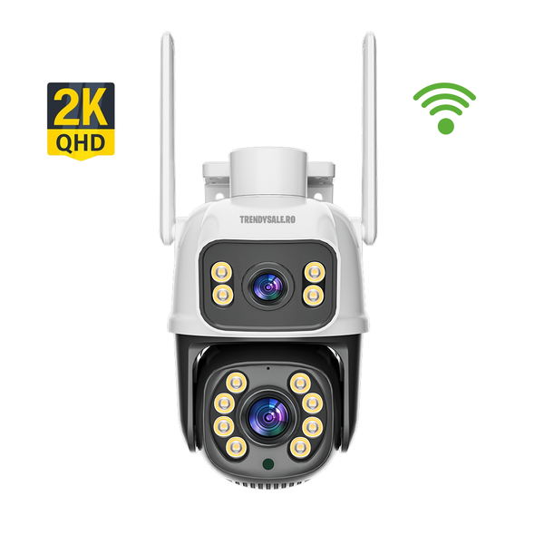 Set 2 Camere De Supraveghere Video Dubla, 2x4 MP, 4X Zoom, Leduri Lumina, Senzor Miscare Trendysale.ro