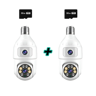 Set 2 Camere Smart Tip Bec WiFi – 4MP + 4MP, Supraveghere Panoramică cu Detecție Mișcare + 2 Carduri Trendysale.ro