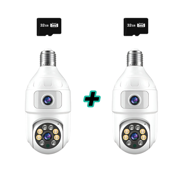 Set 2 Camere Smart Tip Bec WiFi – 4MP + 4MP, Supraveghere Panoramică cu Detecție Mișcare + 2 Carduri Trendysale.ro