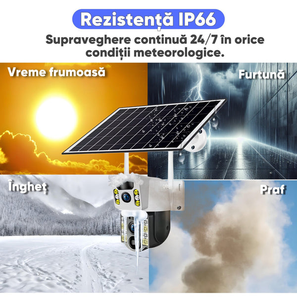 Set 2 Camere Supraveghere Dubla WiFi 6MP cu Panou Solar 8W, Baterie 8000mAh, Zoom 10X și Vedere Nocturnă Trendysale.ro