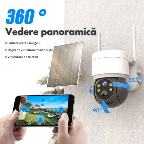 Set 2 Camere supraveghere WiFi, 5MP cu Panou Solar, Detecție PIR și Baterie 7500mAh Trendysale.ro