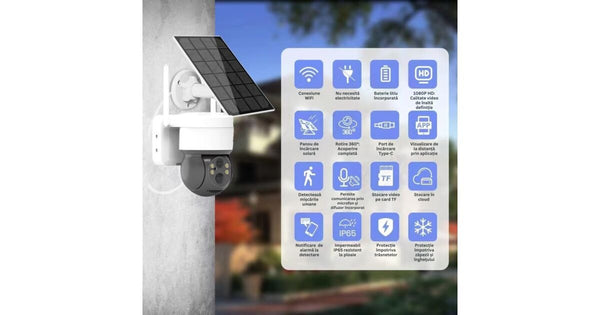 Set 2 Camere supraveghere WiFi, 5MP cu Panou Solar, Detecție PIR și Baterie 7500mAh Trendysale.ro