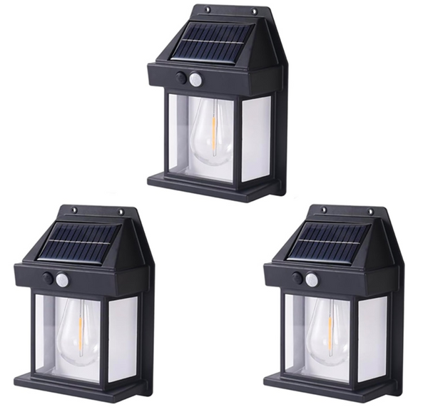 Set 2x Lămpi Solare de Perete Tip Bec Clasic cu Senzor de Mișcare Trendysale.ro