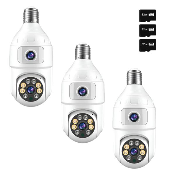 Set 3 Camere Smart Tip Bec WiFi – 4MP + 4MP, Supraveghere Panoramică cu Detecție Mișcare + 3 Carduri Trendysale.ro