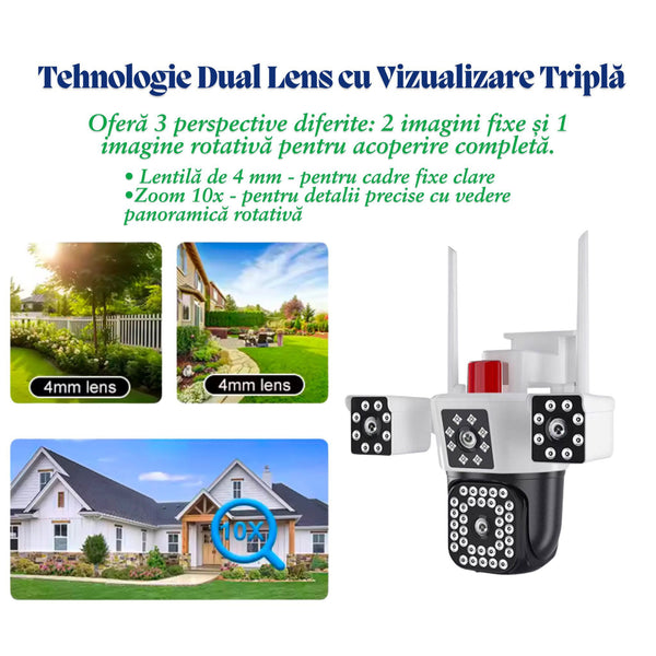 Set 3 Camere Supraveghere 4G Sentinel Pro, 2 in 1, Full HD, 360°, IP66 Trendysale.ro