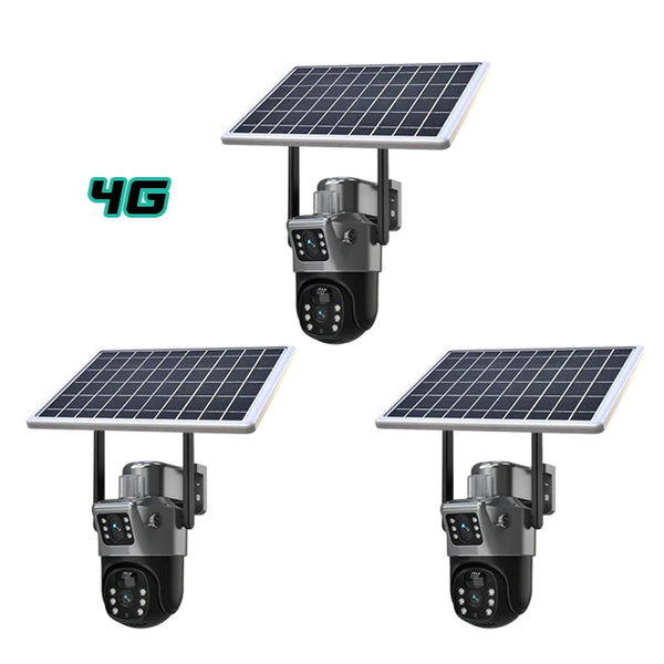 Set 3 Camere Video Supraveghere 4K - Wifi sau 4G, 2 Lentile, Panou Solar, 360° Trendysale.ro