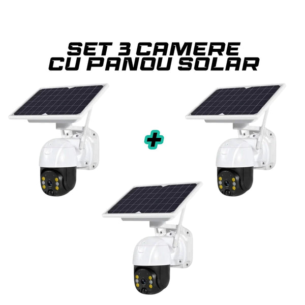 Set 3 Camere de supraveghere exterior 4G 1080HD, IP60, panou solar, vedere nocturna Trendysale.ro
