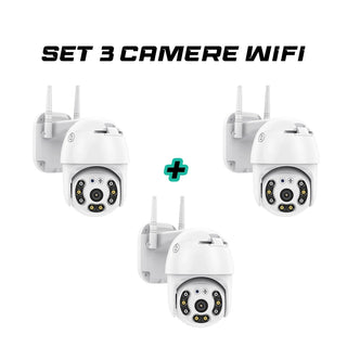 Set 3 Camere supraveghere exterior, rotativa, WI-FI, IP66, Full HD 1080p + 3 carduri de memorie Trendysale.ro